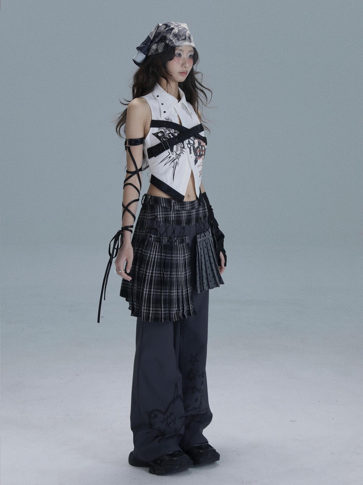 WSW WUSHENWU Plaid Polka Dot Patchwork Layered Women&