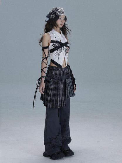 WSW WUSHENWU Plaid Polka Dot Patchwork Layered Women&