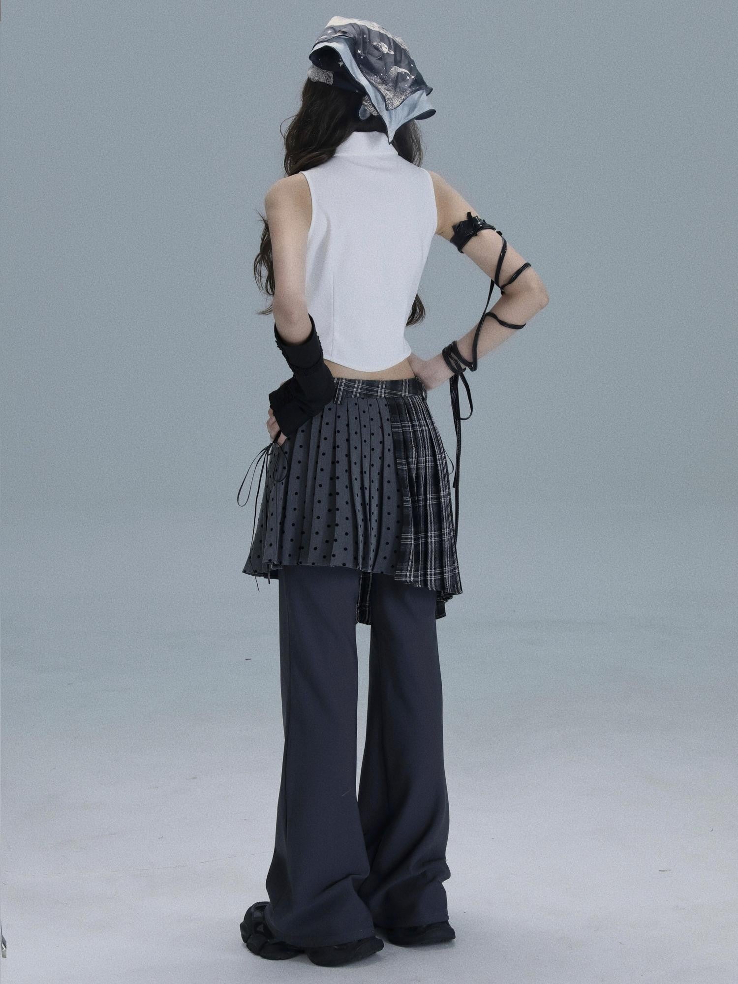 WSW WUSHENWU Plaid Polka Dot Patchwork Layered Women&