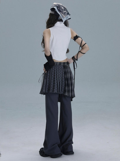 WSW WUSHENWU Plaid Polka Dot Patchwork Layered Women&
