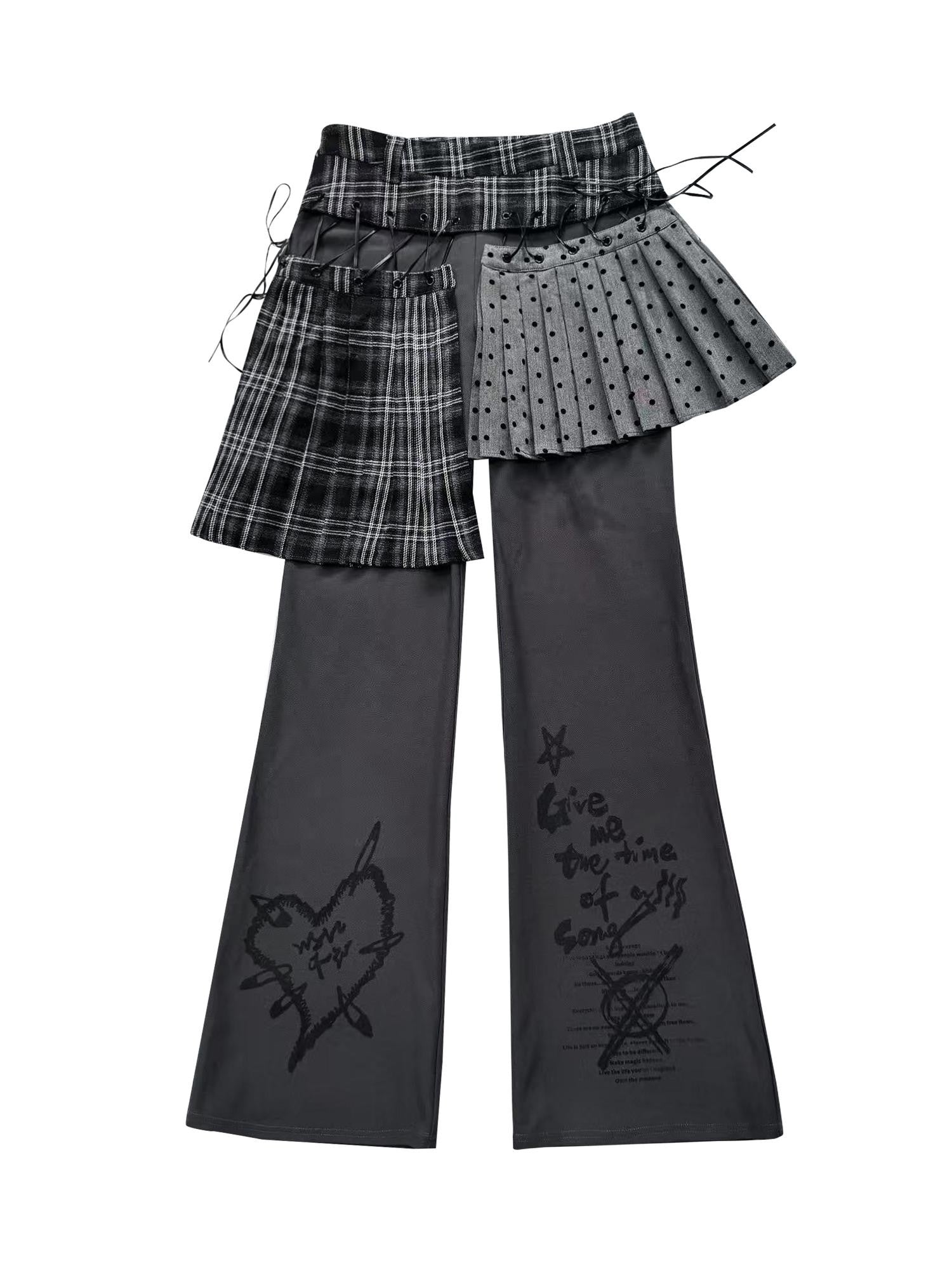WSW WUSHENWU Plaid Polka Dot Patchwork Layered Women&