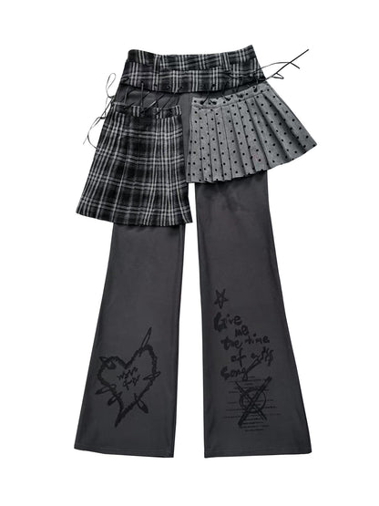 WSW WUSHENWU Plaid Polka Dot Patchwork Layered Women&