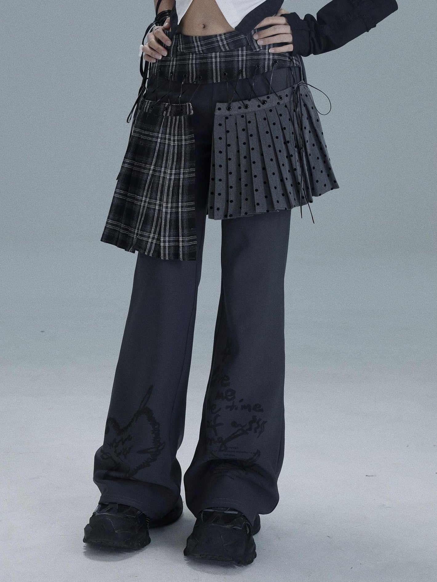 WSW WUSHENWU Plaid Polka Dot Patchwork Layered Women&