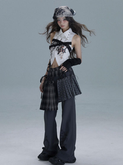WSW WUSHENWU Plaid Polka Dot Patchwork Layered Women&