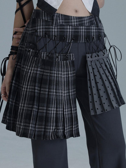WSW WUSHENWU Plaid Polka Dot Patchwork Layered Women&