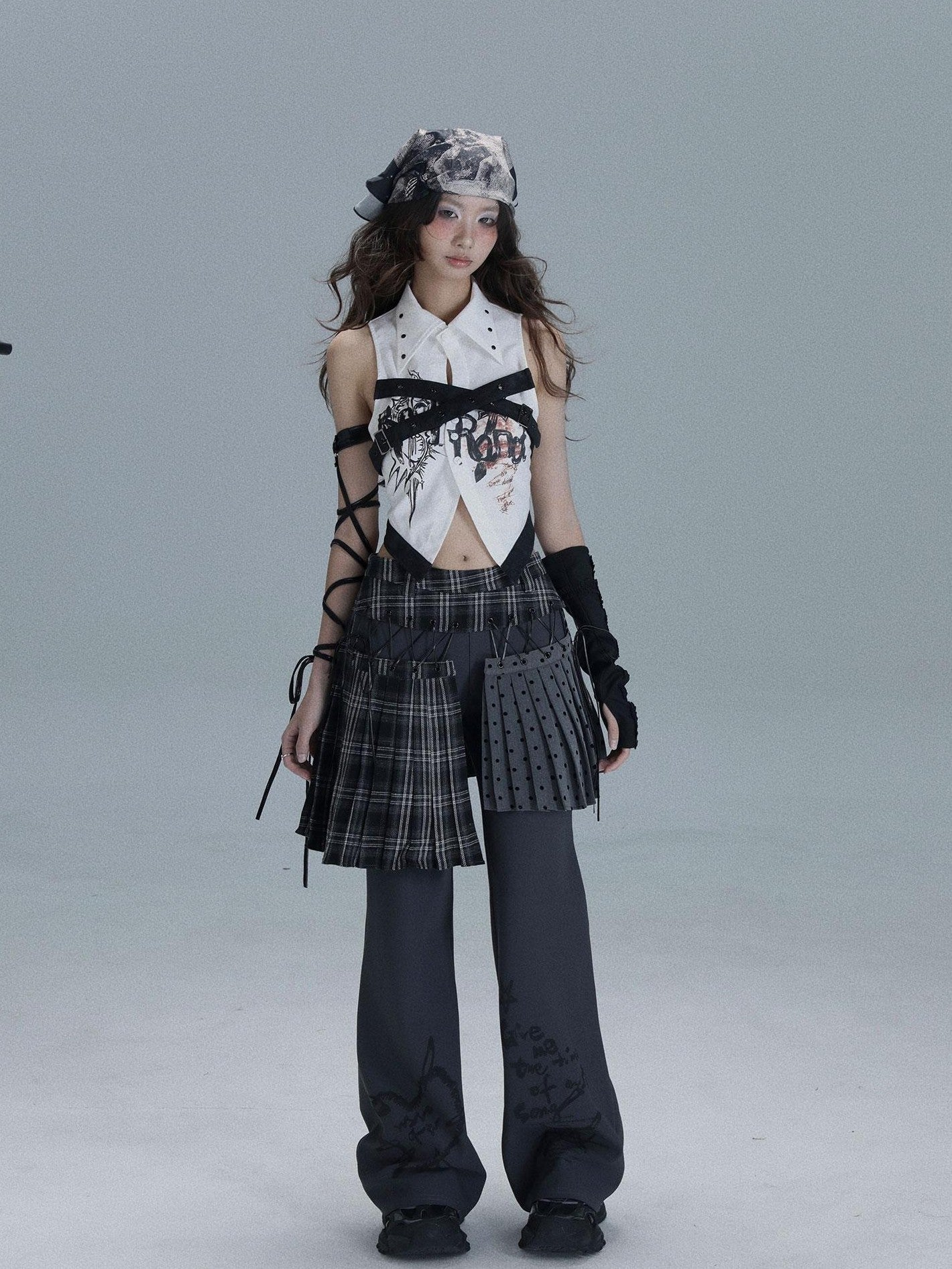 WSW WUSHENWU Plaid Polka Dot Patchwork Layered Women&