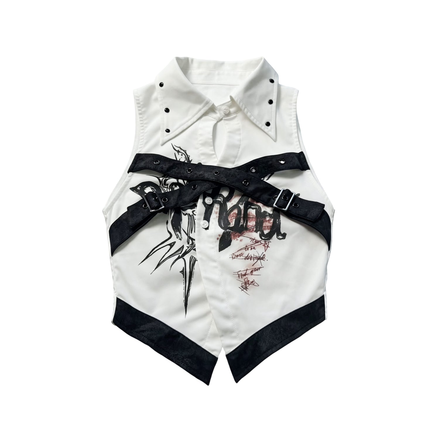 WSW_WUSHENWU_Printed_Patchwork_Punk_Lapel_Sleeveless_Slim_Cropped_Women&