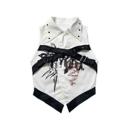 WSW_WUSHENWU_Printed_Patchwork_Punk_Lapel_Sleeveless_Slim_Cropped_Women&