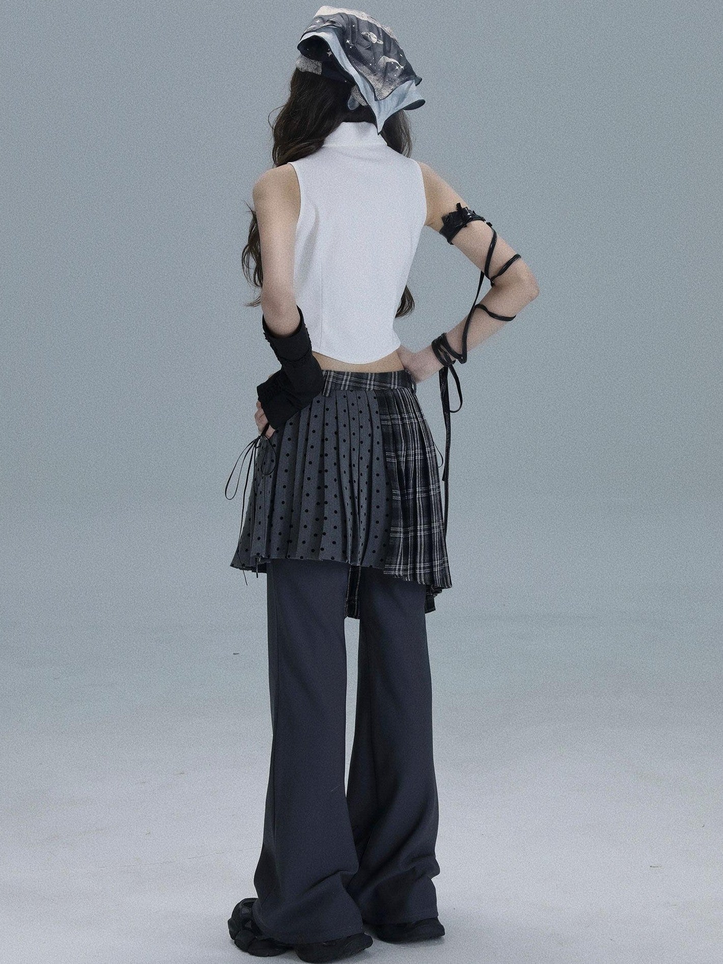 WSW WUSHENWU Printed Patchwork Punk Lapel Sleeveless Slim Cropped Women&