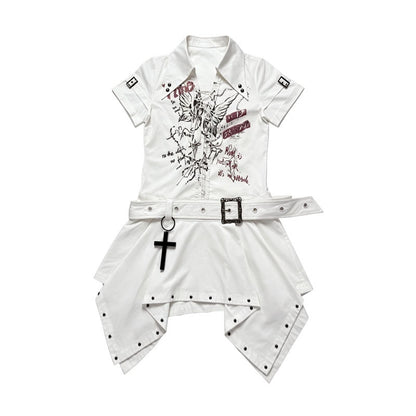 WSW_WUSHENWU_Punk_Lace_Up_Print_Asymmetric_V-neck_Women&