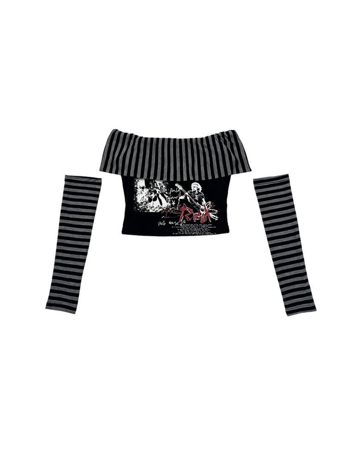 WSW WUSHENWU Punk Street Print Off-shoulder Women&