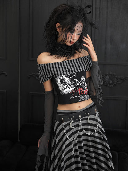 WSW WUSHENWU Punk Street Print Off-shoulder Women&
