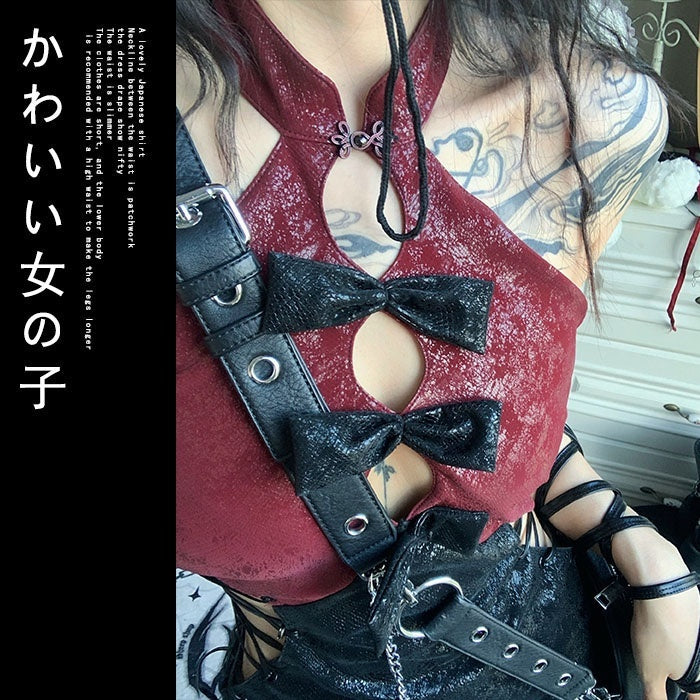 WSW_WUSHENWU_Red_Black_Backless_Tie_Qipao_Women&