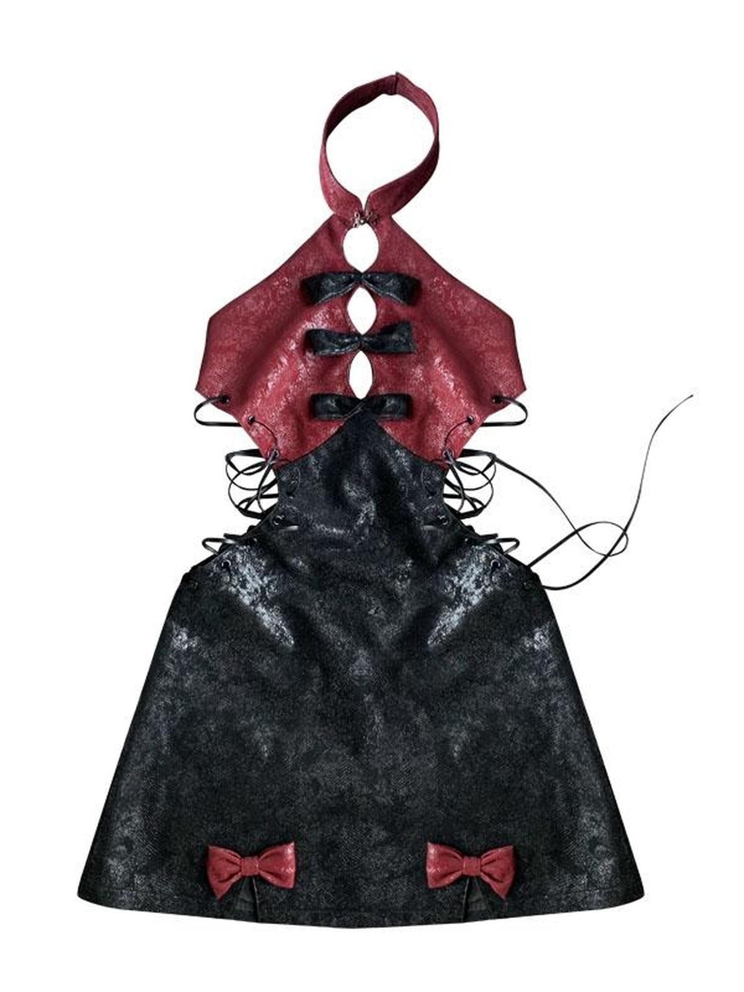 WSW WUSHENWU Red Black Backless Tie Qipao Women&