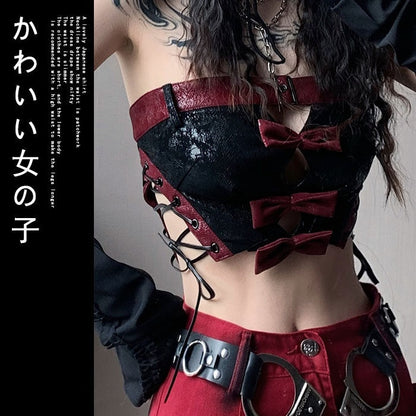 WSW_WUSHENWU_Red_Black_Leather_Biker_Strappy_Cropped_Women&