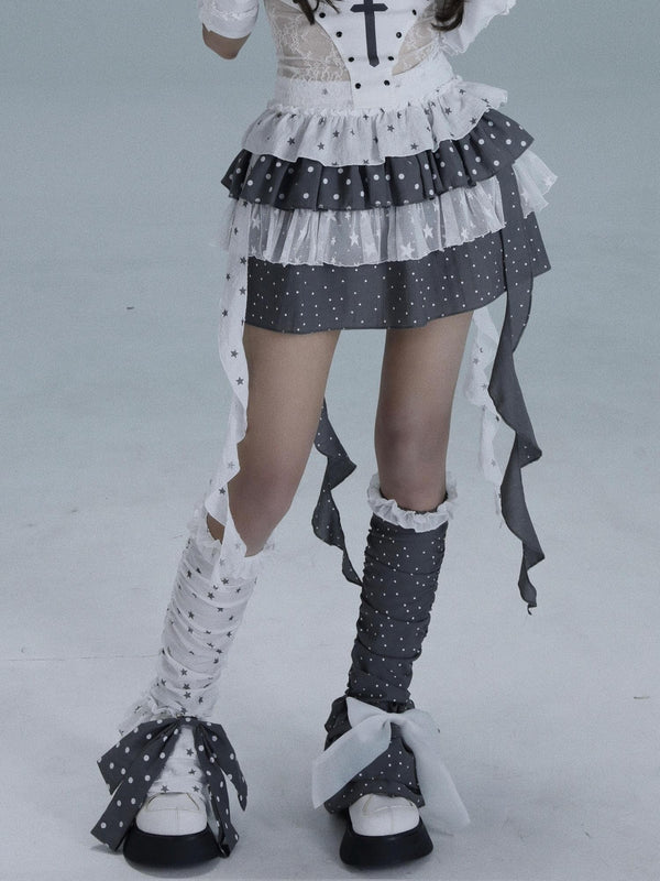 Star Polka Dot Patchwork Women's Polyester Cotton Tiered Skirts