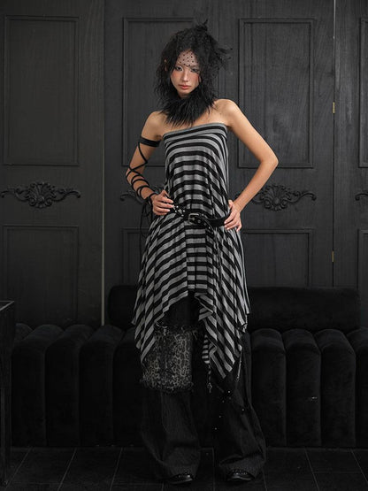 WSW WUSHENWU Striped Asymmetric Irregular Two Way Wear Punk Women&
