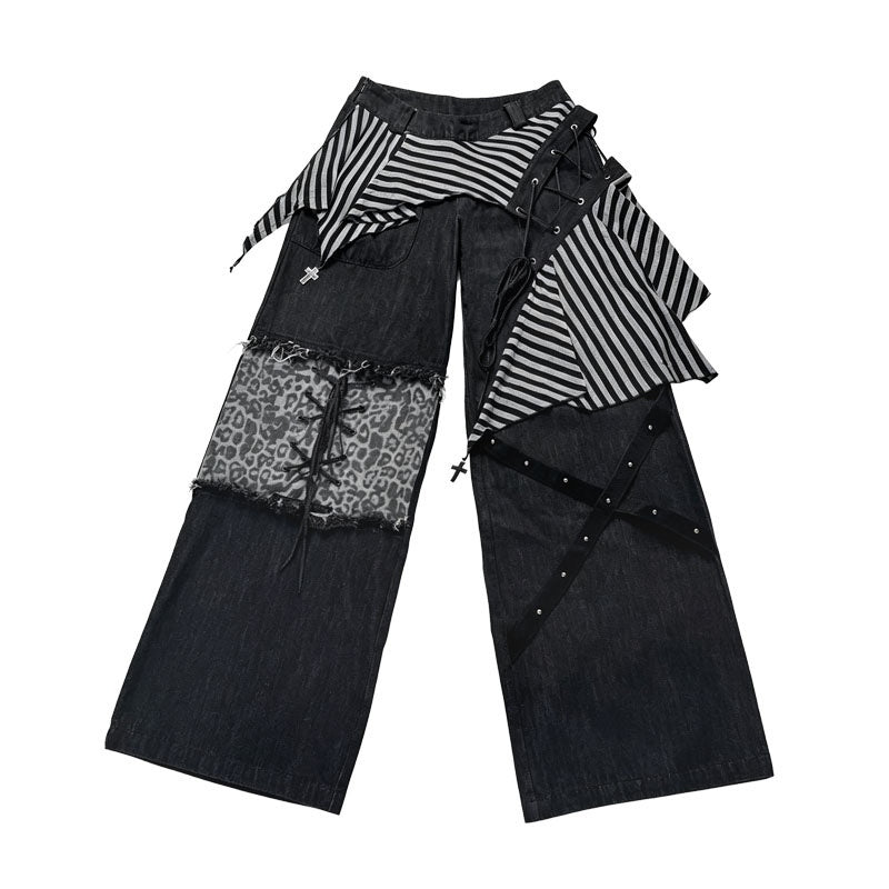 WSW_WUSHENWU_Striped_Lace-up_Patchwork_Punk_Streetwear_Women&