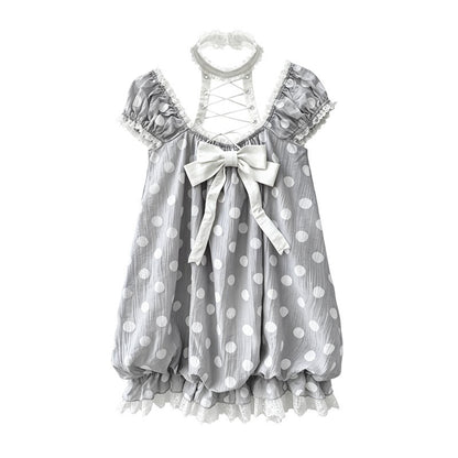 WSW_WUSHENWU_Sweet_Polka_Dot_Puff_Sleeve_Lace_Up_Women&