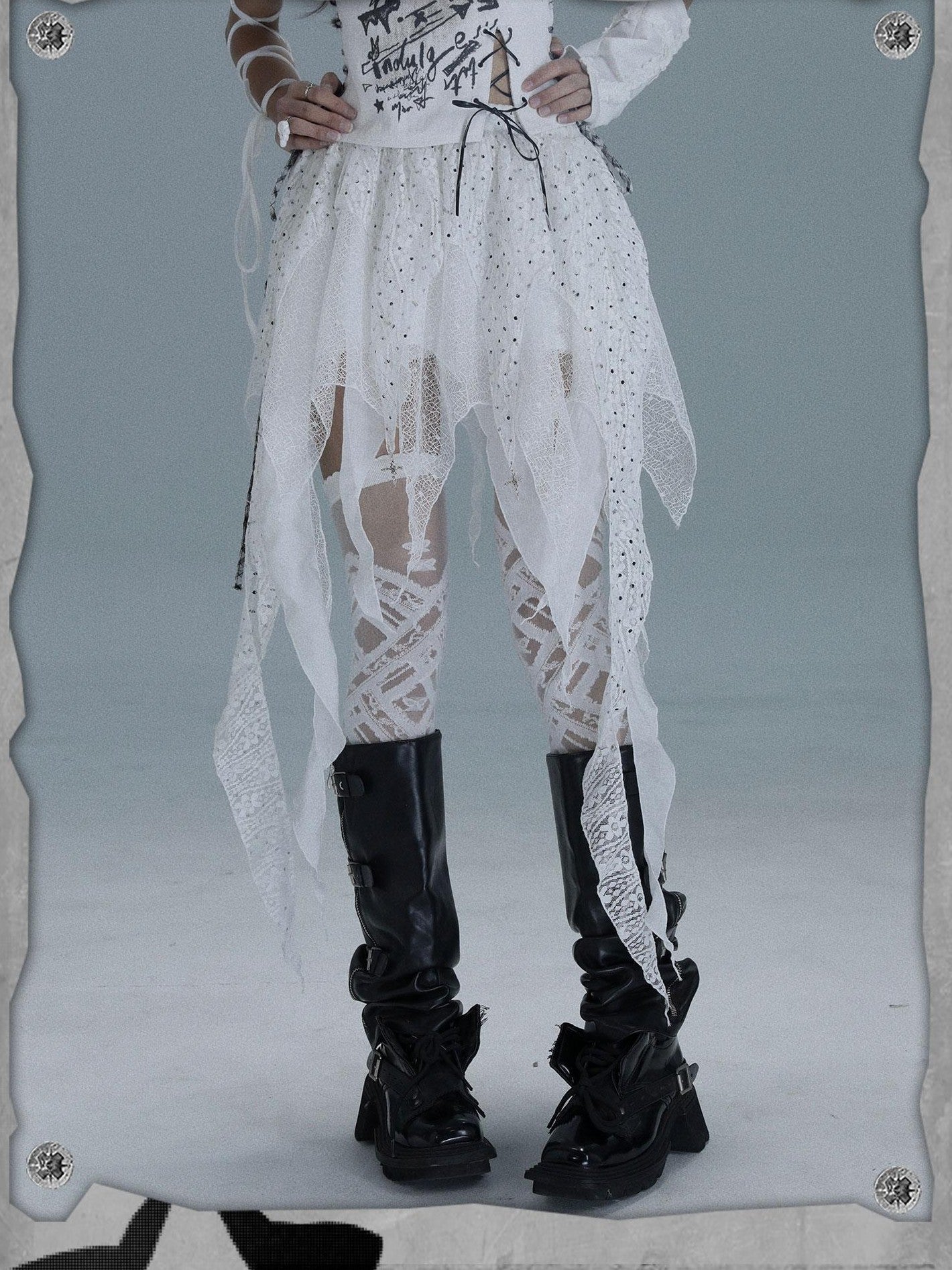 WSW WUSHENWU White Asymmetrical Patchwork Distressed Tie Women&
