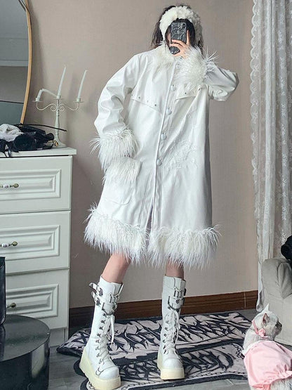 WSW WUSHENWU White Crocodile Texture Long Oversized Women&