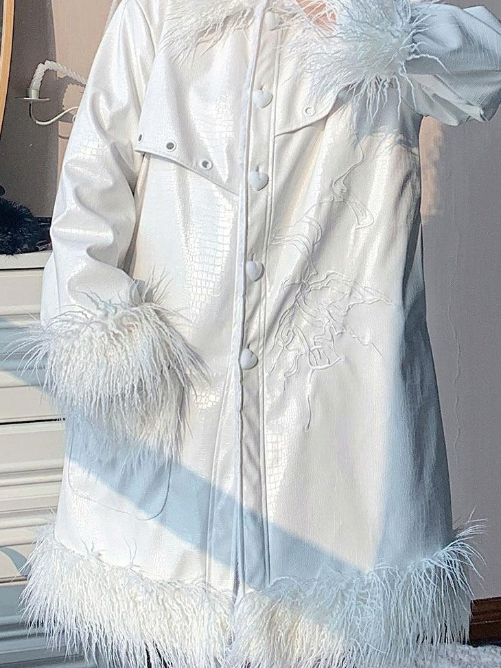 WSW WUSHENWU White Crocodile Texture Long Oversized Women&