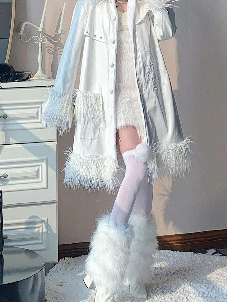 WSW WUSHENWU White Crocodile Texture Long Oversized Women&