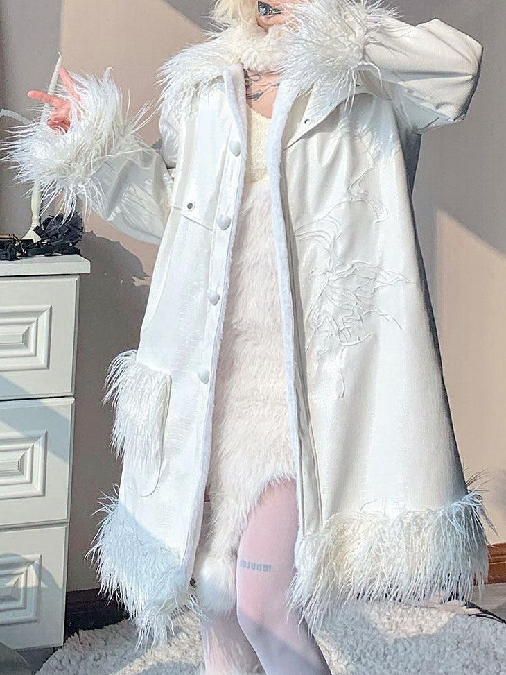 WSW WUSHENWU White Crocodile Texture Long Oversized Women&