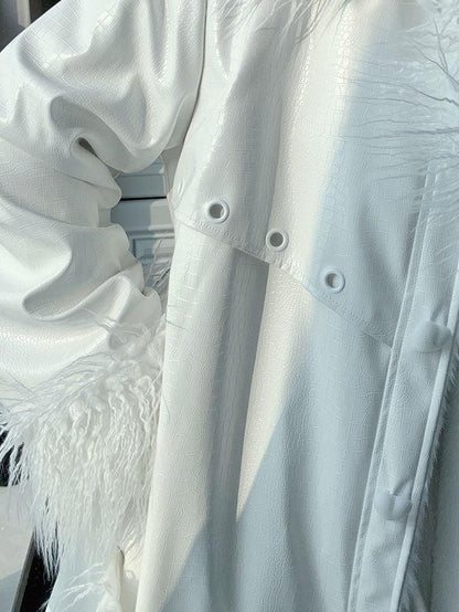 WSW WUSHENWU White Crocodile Texture Long Oversized Women&