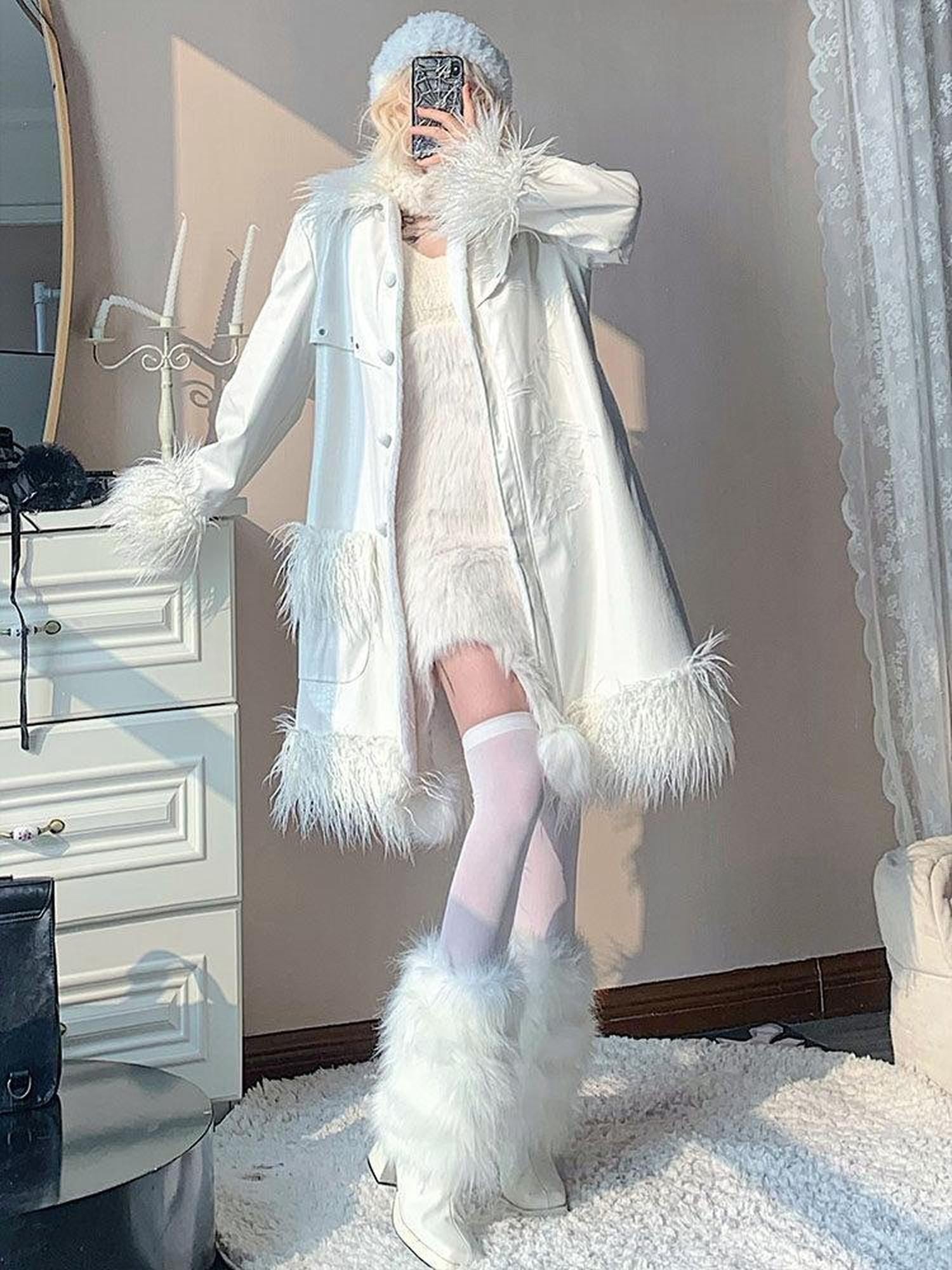 WSW WUSHENWU White Crocodile Texture Long Oversized Women&