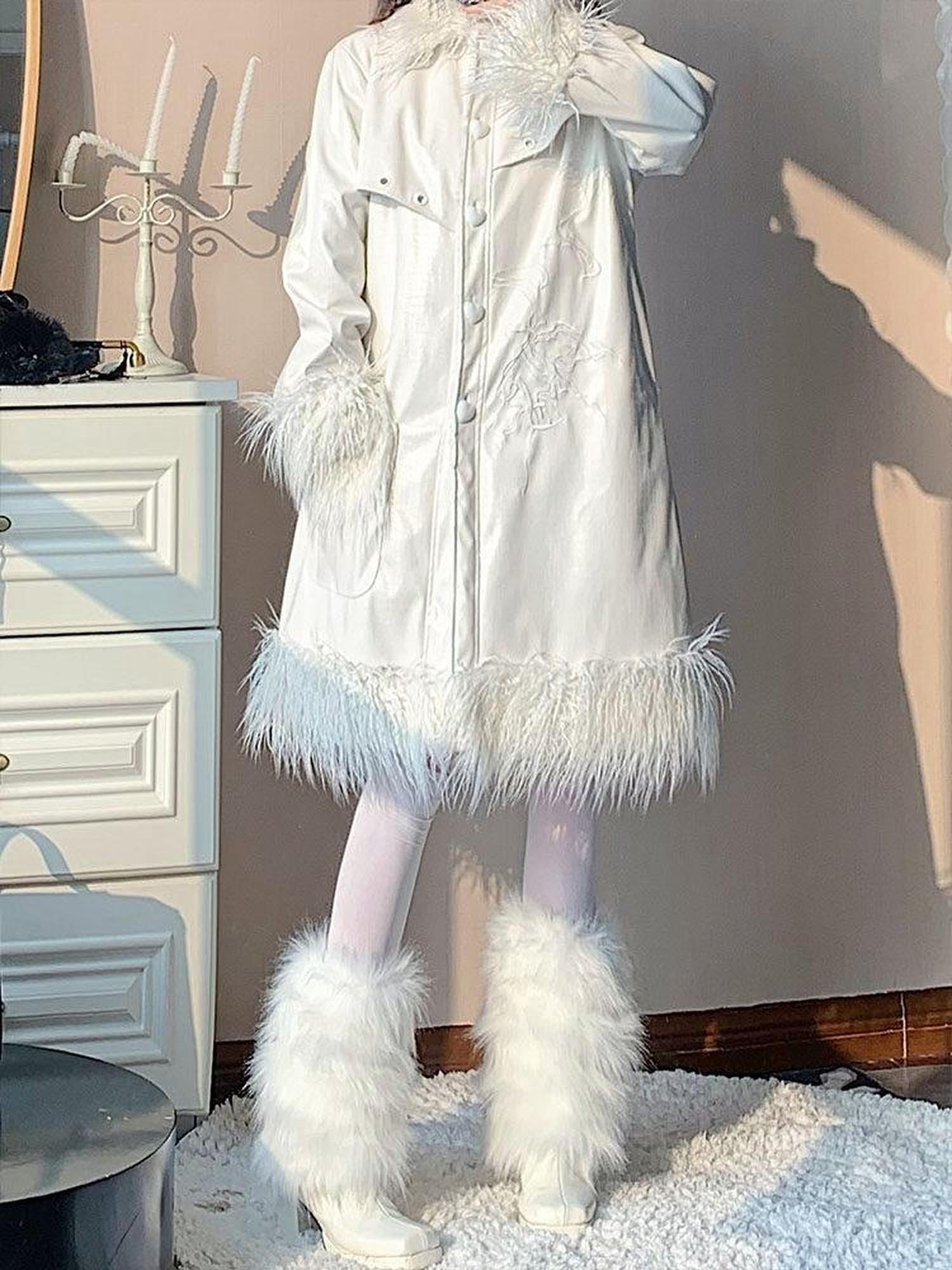WSW WUSHENWU White Crocodile Texture Long Oversized Women&
