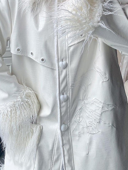 WSW WUSHENWU White Crocodile Texture Long Oversized Women&