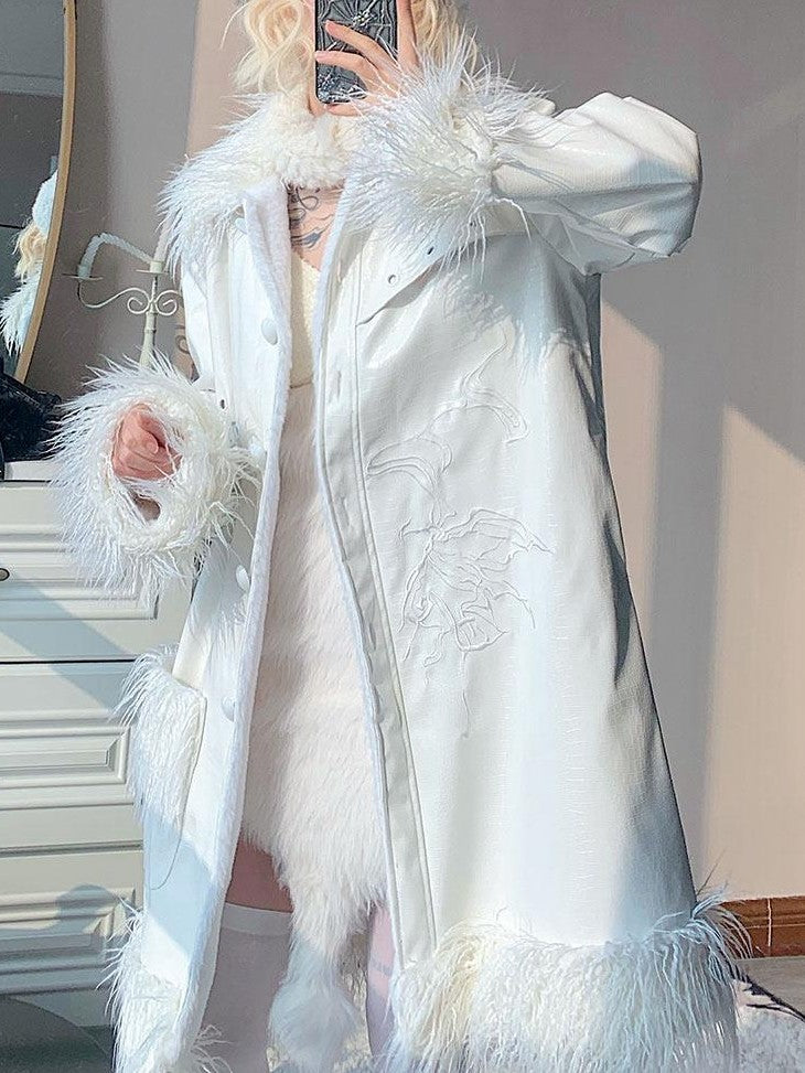 WSW WUSHENWU White Crocodile Texture Long Oversized Women&