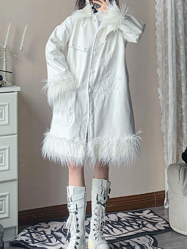 WSW WUSHENWU White Crocodile Texture Long Oversized Women&