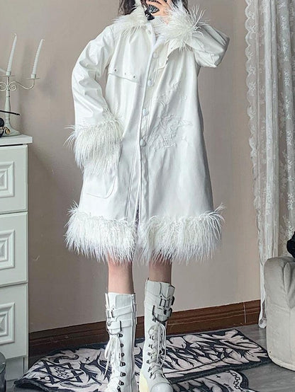 WSW WUSHENWU White Crocodile Texture Long Oversized Women&