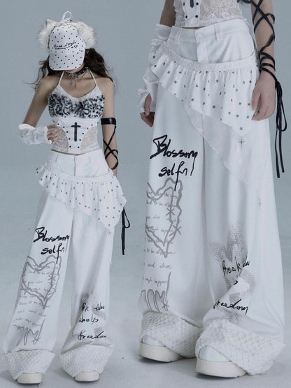 WSW WUSHENWU White Heart Wish Bottle Text Print Women&
