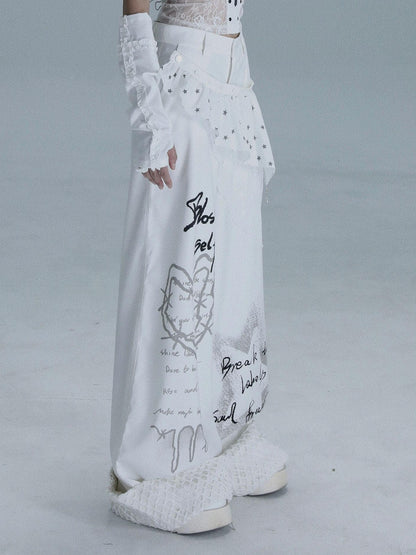 WSW WUSHENWU White Heart Wish Bottle Text Print Women&