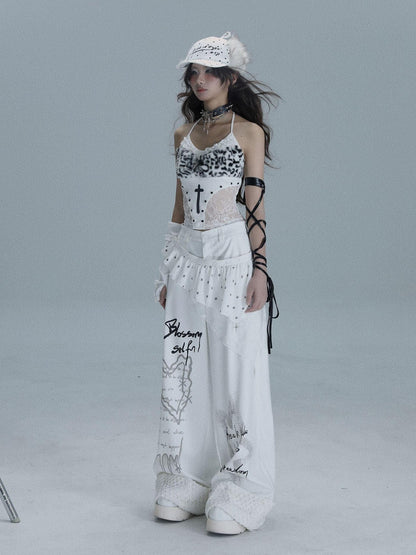 WSW WUSHENWU White Heart Wish Bottle Text Print Women&