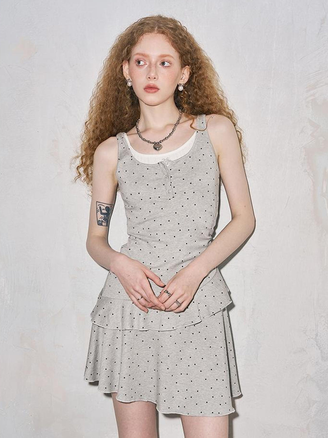 DIDDI MODA Waist Cinching Dot Bow Sleeveless Bodycon Dress