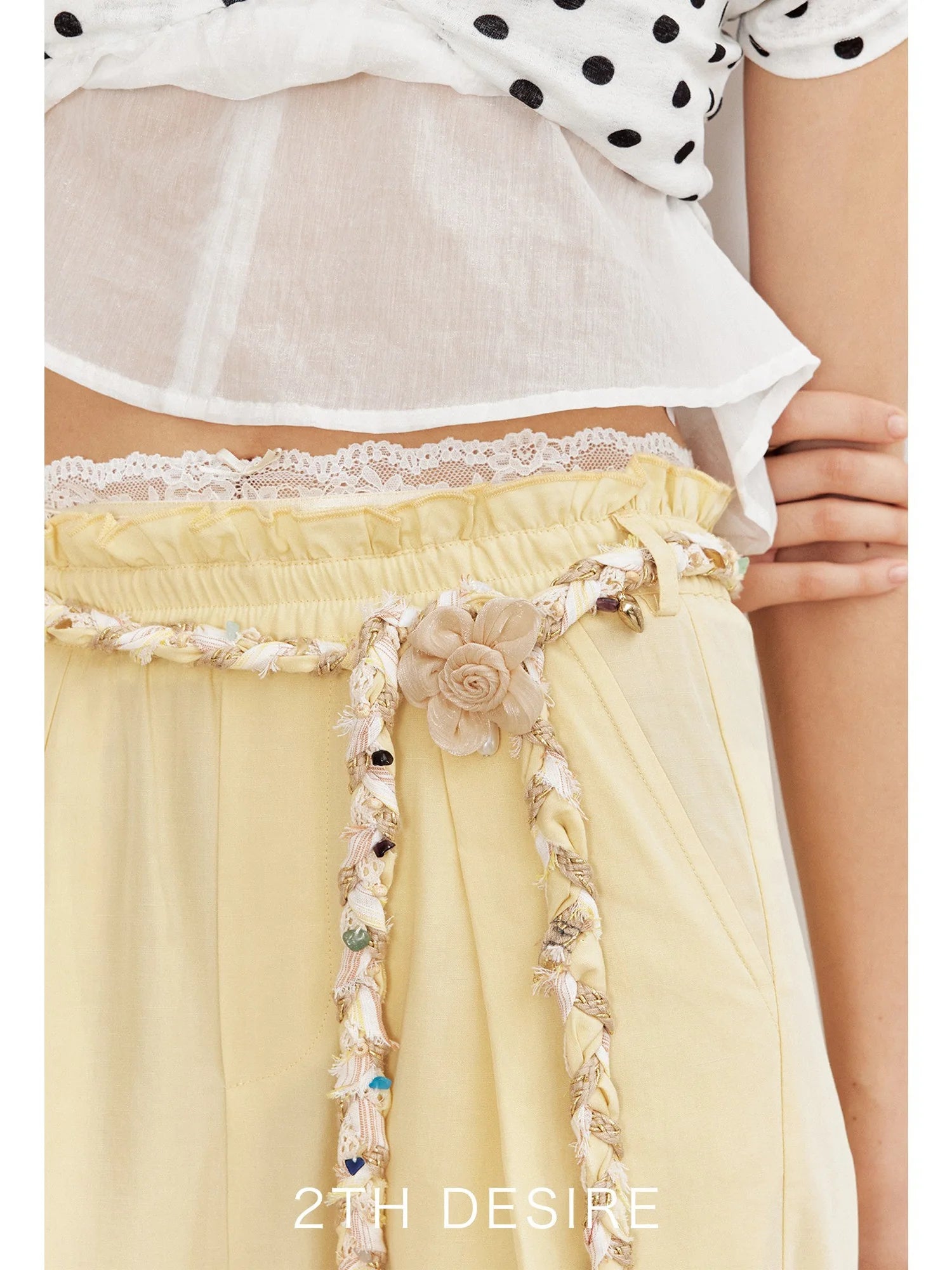 Handwoven Linen Bohemian Beaded Stone Rope Belt