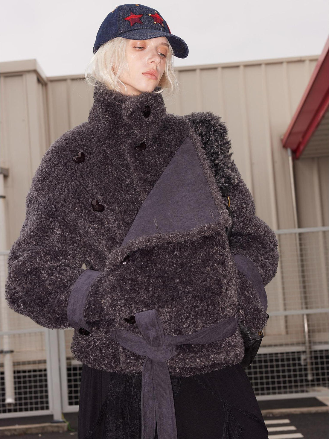 2th Desire Warm Oversized Fleece Collar Reversible Tied Coat Women