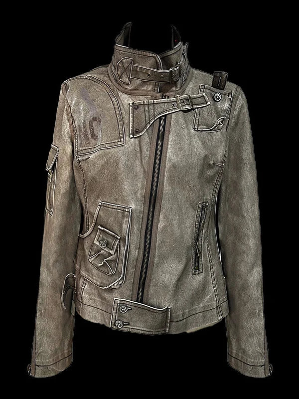 Vintage Punk Washed Leather Jacket
