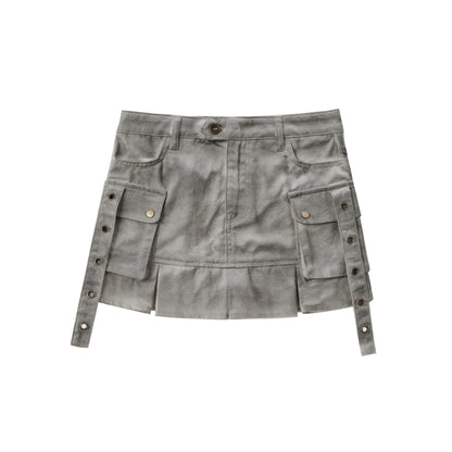 Cest Nous Dirty Wash Utility Pleated Skirt