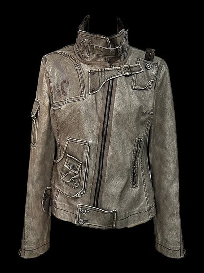 Vintage Punk Washed Leather Jacket