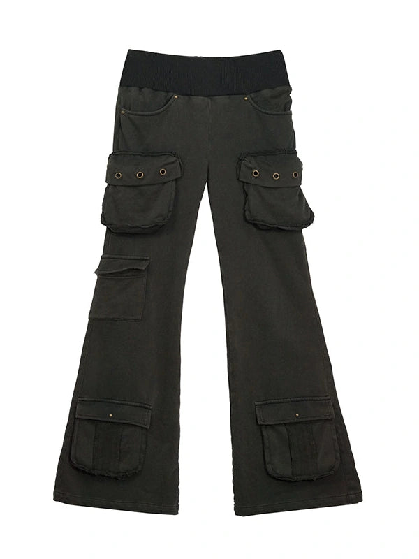 Military Knit Cargo Pants With Wide Waistband