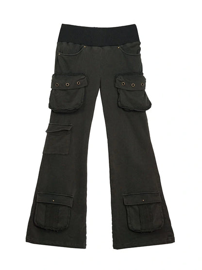Military Knit Cargo Pants With Wide Waistband
