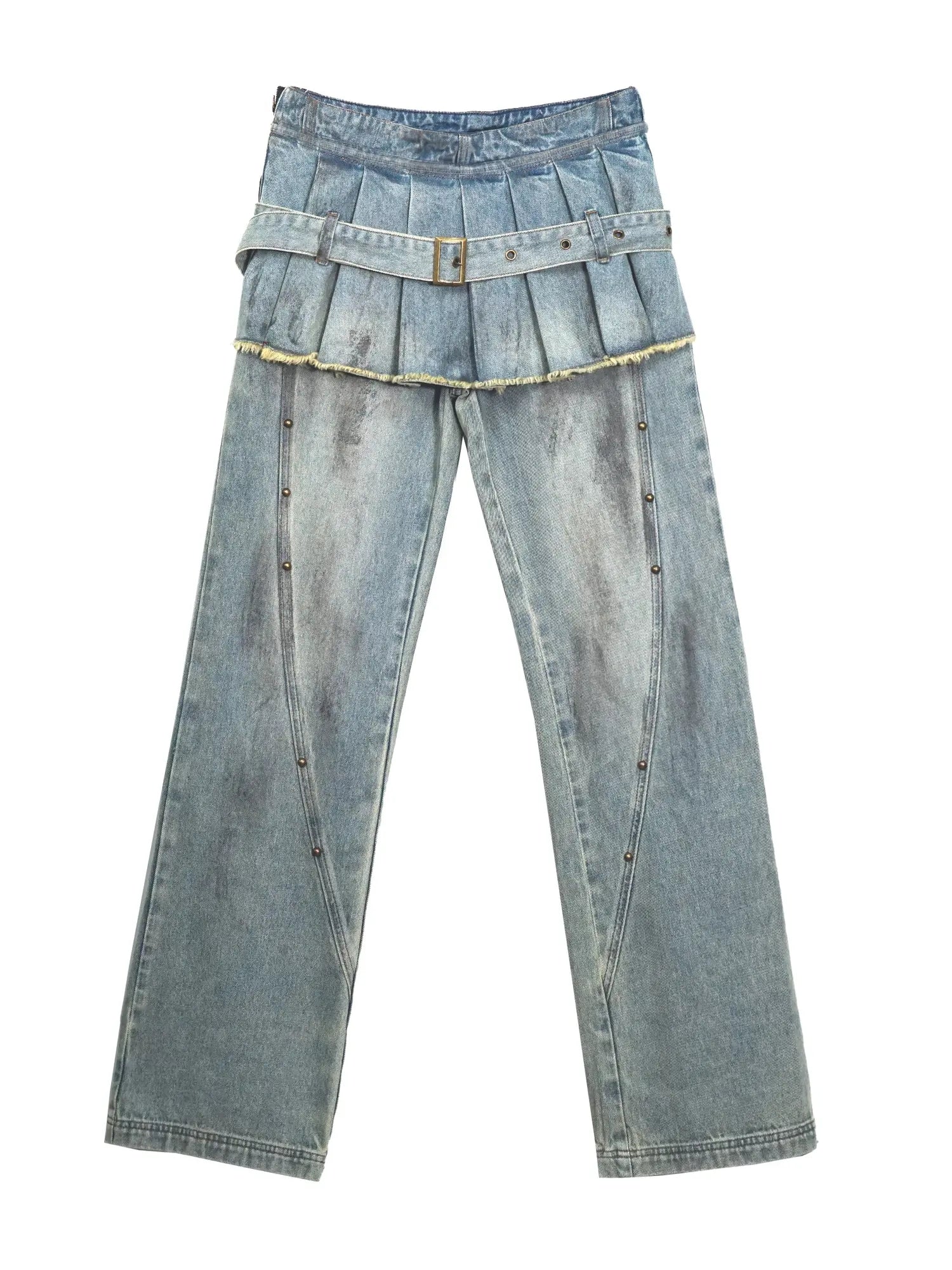 Dirty Wash Denim Cargo Culottes With Pleated Skirt