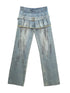 Dirty Wash Denim Cargo Culottes With Pleated Skirt