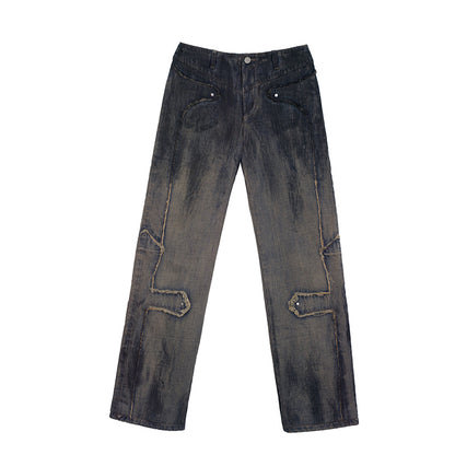 c Vintage Washed Cross Punk Denim Jeans
