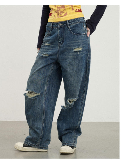 Washed Acid-Wash Distressed Jeans